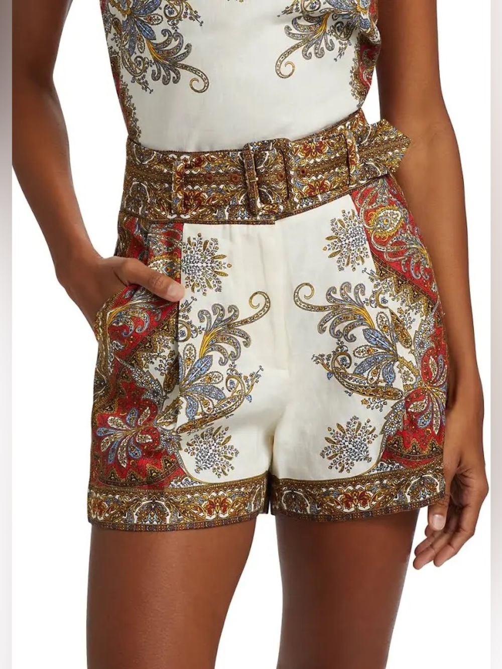 Veronica Beard Women’s Hobbes Paisley Linen High-Waist Belted Shorts NWT 6